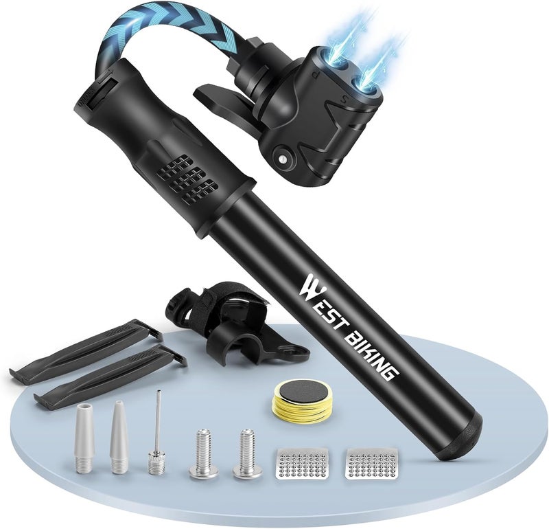 CYCLESPEED Mini Bike Pumps with Presta & Schrader Valve，Hand Mini Pump, Portable Inflator Pump with Repair Kit，Fast Tyre Inflator Pump Road and Mountain Bikes, Balls etc - Image 1